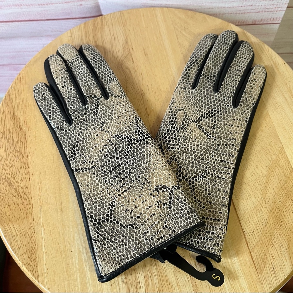 Preston & York Snake Skin Real Leather Elegant Black and Tan Women's Gloves
